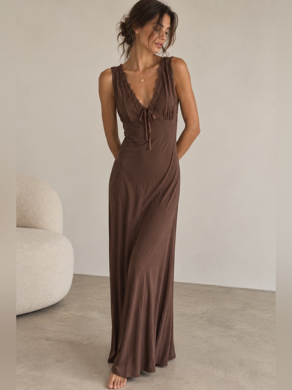 $245 NWT LACE TRIM MAXI SLIP DRESS